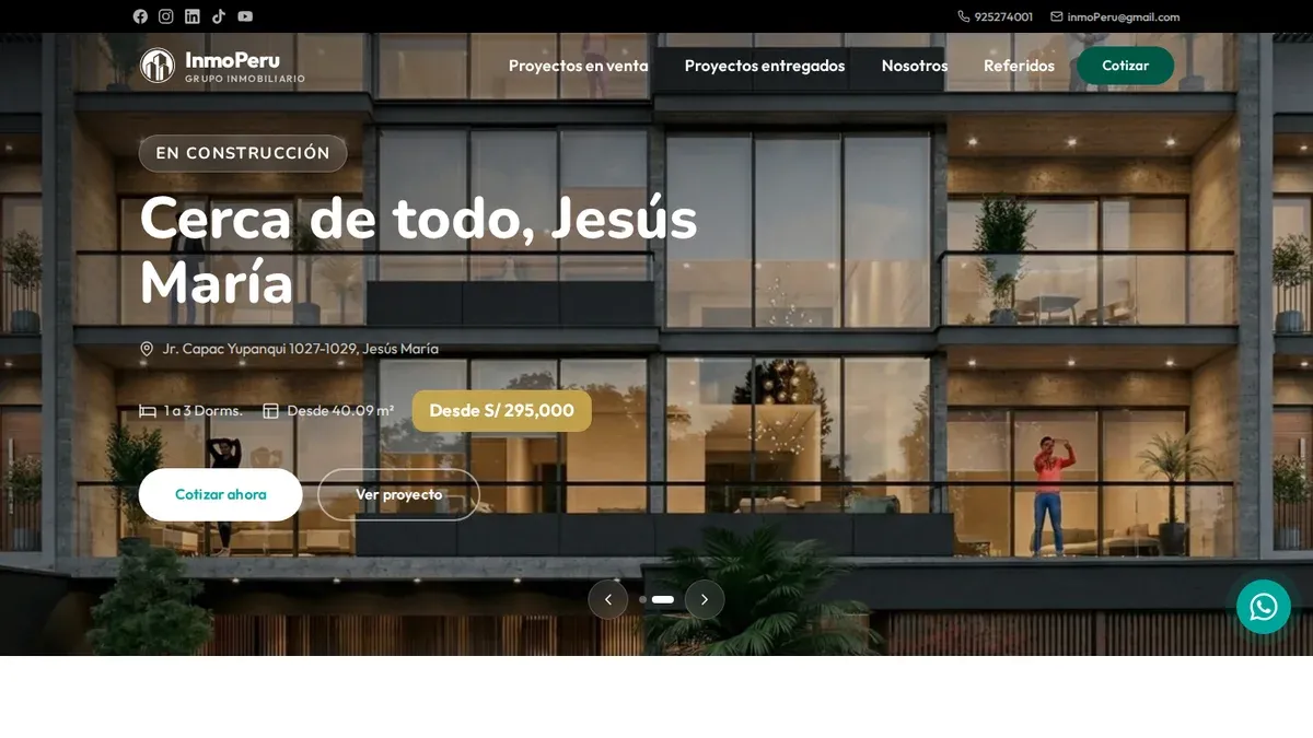 Página web inmobiliaria con panel administrador para proyectos en venta