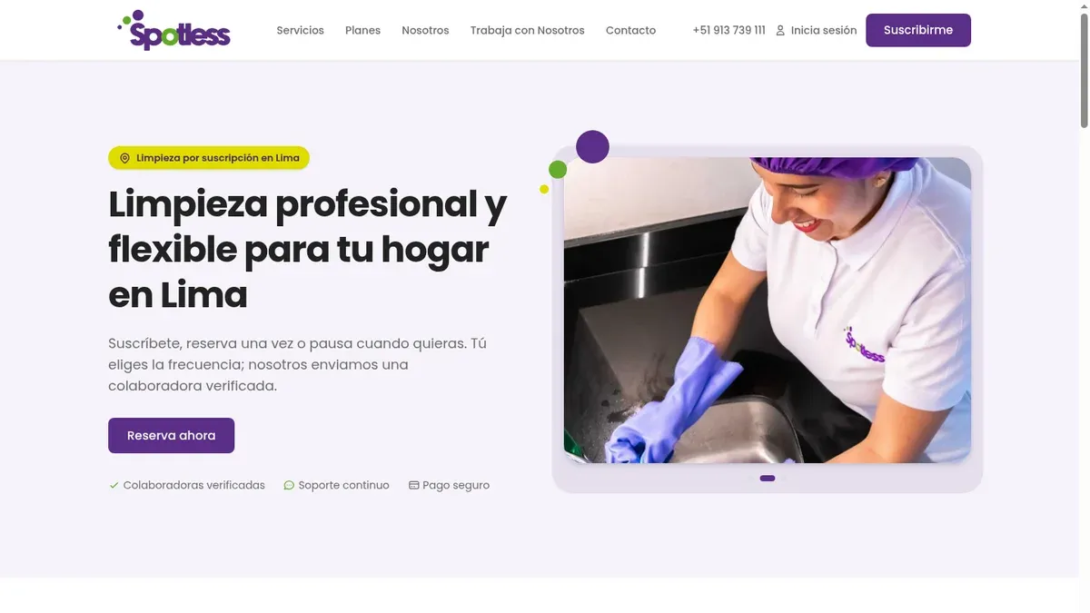 Plataforma Spotless de reservas y suscripciones de limpieza a domicilio
