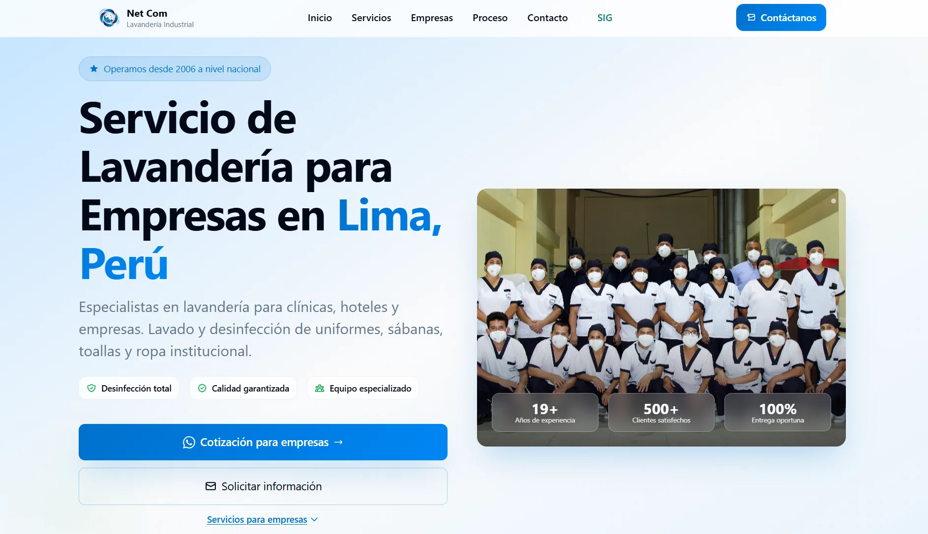 Sitio web de Lavanderías Net Com - Servicio para empresas en Lima