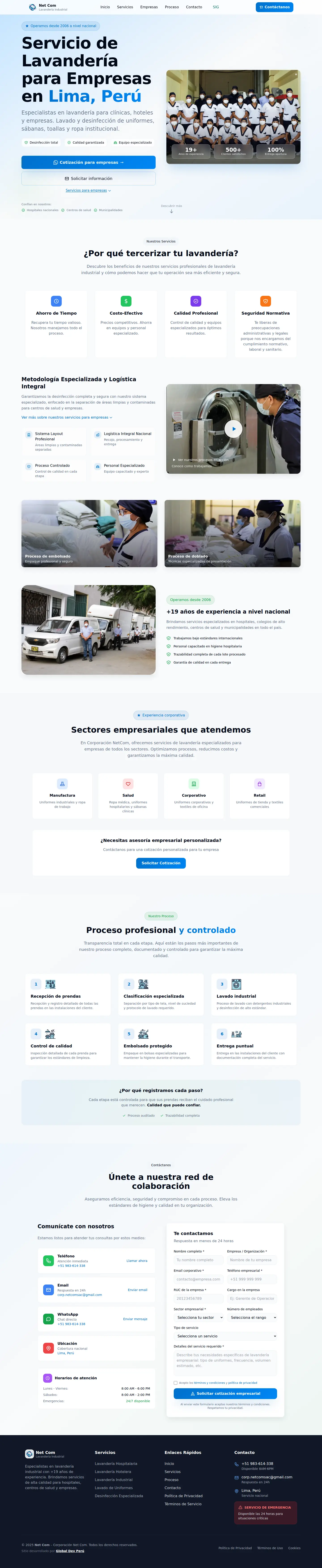 Página web personalizada para lavandería empresarial