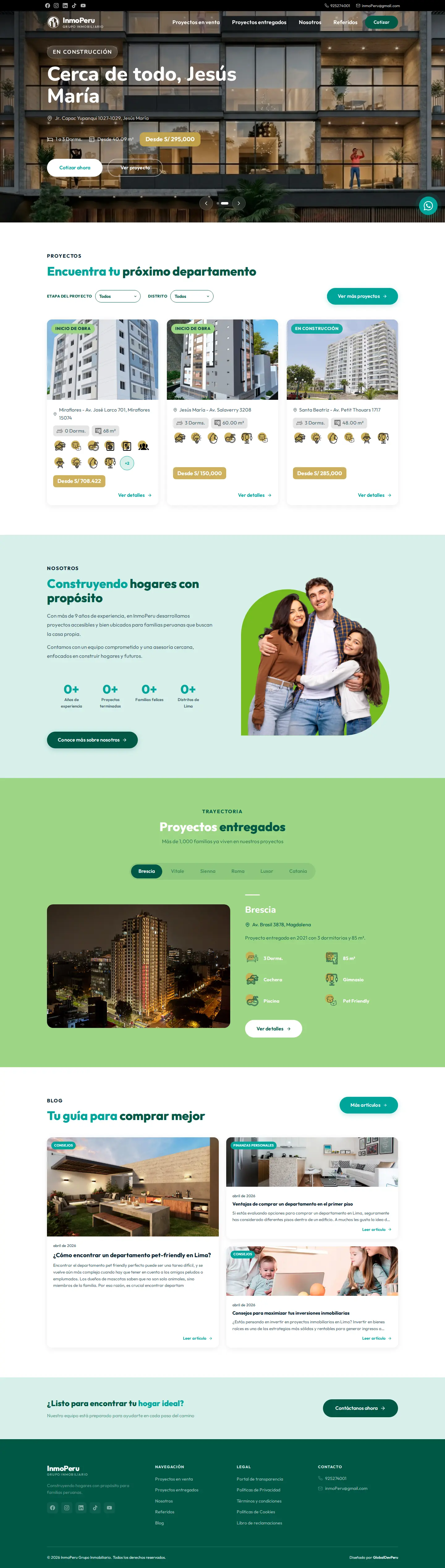 Página web inmobiliaria con panel administrador para proyectos en venta