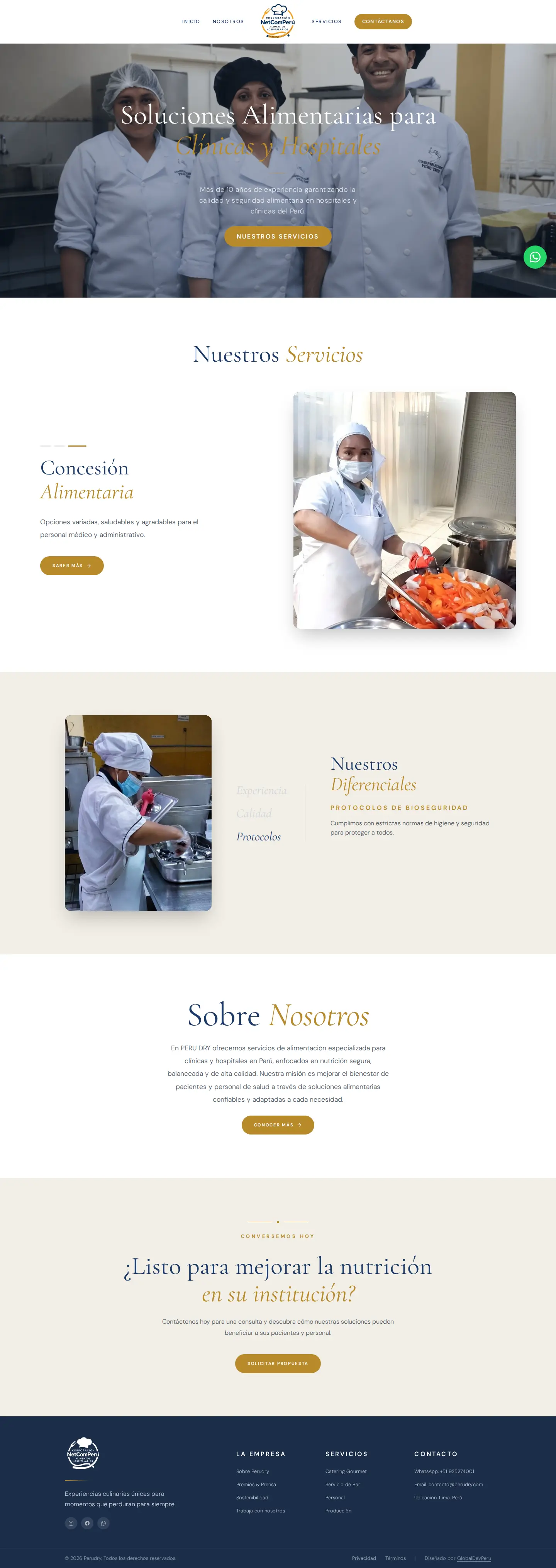 Página web personalizada para concesionario de servicios alimentarios
