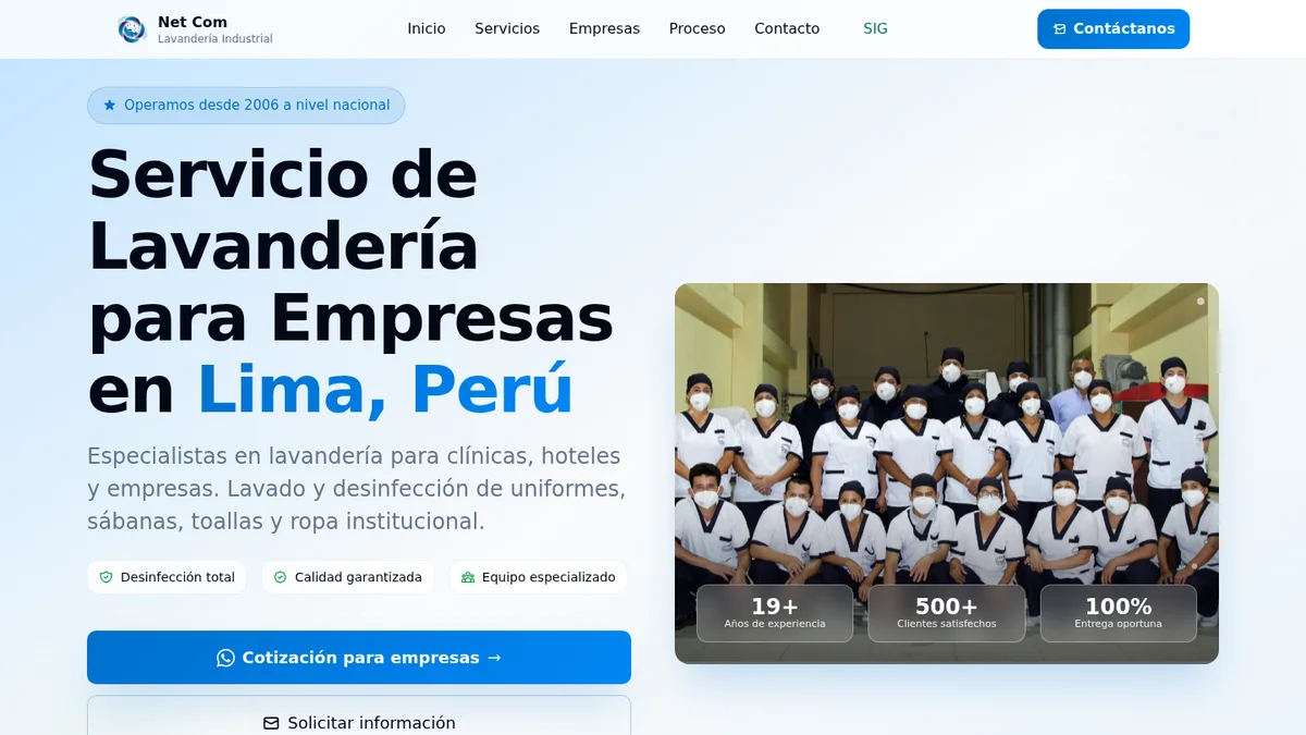 Página web personalizada para lavandería empresarial