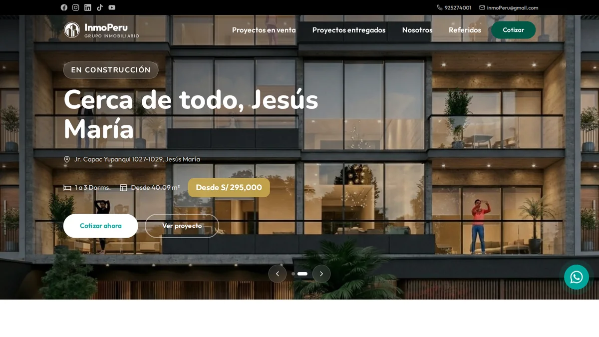 Página web inmobiliaria con panel administrador para proyectos en venta